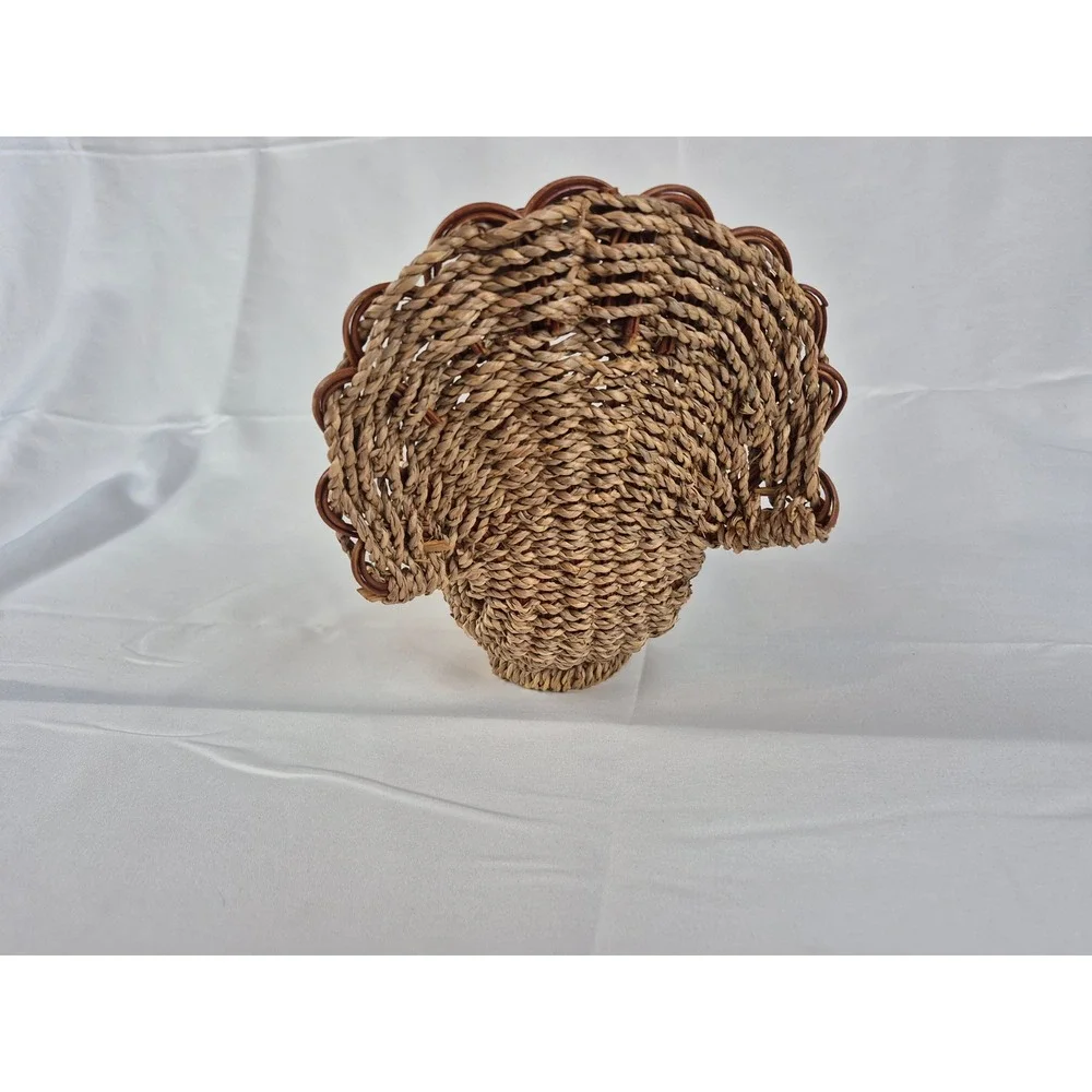 Vintage Woven Turkey Basket Thanksgiving Centerpiece Wicker Seagrass Decor Brown